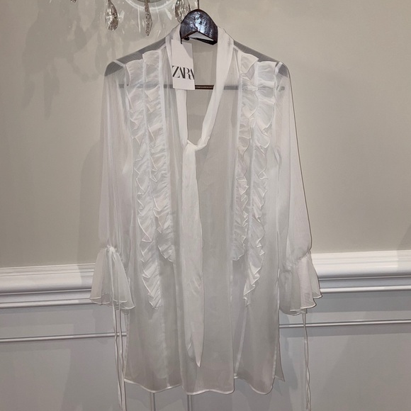 Tied ruffle blouse semi-sheer Zimmerman style - Picture 6 of 7